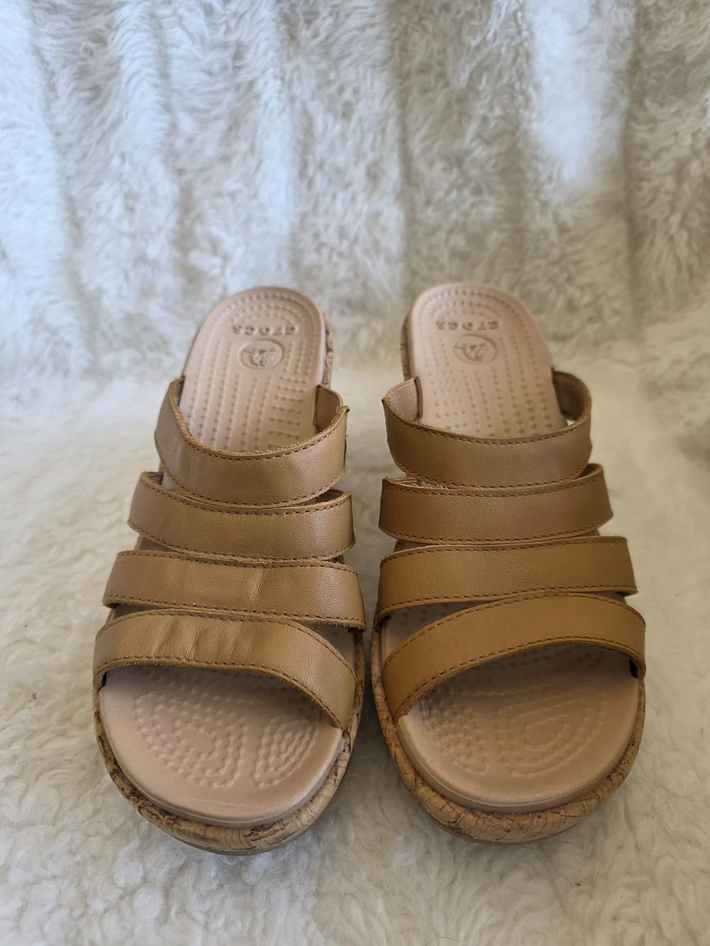CROCS Tan Cork Wedge Slide Sandals
